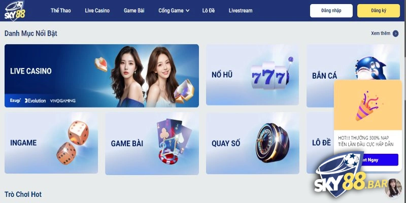 Giao diện Sky88 cực bắt mắt